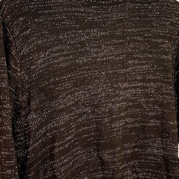 Susan Graver Cardigan Large Womens Sweater Brown Gold Metallic Knit Sequins - Picture 7 of 9